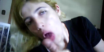 two Antique flicks of young wifey blowing man rod and receiving spunk in gullet, playfull.