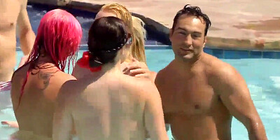 Mischievous swingers wild soiree and had fellatio hump by the pool bathing suit best friends