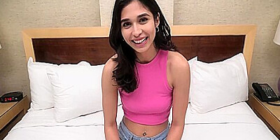 This Petite teen 18+ With Gorgeous Green Eyes Sucks A Fat Dick