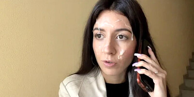 Wife Cheats Her Husband in the Entrance and Walks on Public with Cum on Face ...