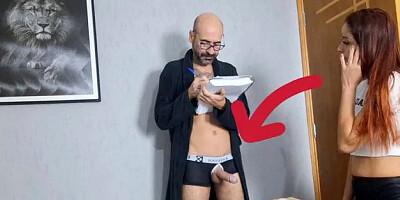 Dirty Old Man with His Dick Out Receives Delivery Man!
