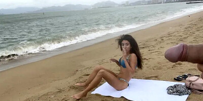 Babe Can I Cum on Your Tits? - Public Cock Flashing on the Beach