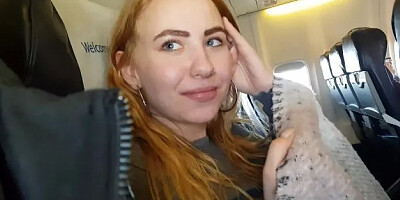 Public Airplane Handjob and Blowjob