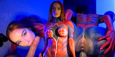 Hot Spiderwoman Fucks Her Fan and Ride Him until He Cums!