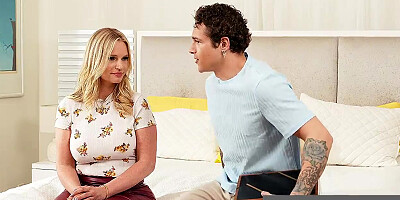 Stepson comforts busty stepmom Rachael Cavalli during rough fuck session with his huge cock after divorce