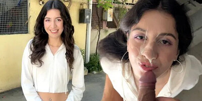Girl Asks to Cum on Her Face for Cumwalk on the Streets - Public Blowjob