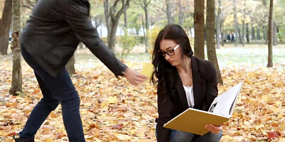 Nerdy brunette fucks like a bitch till facial