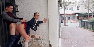 Girl on hoverboard sucks cock outdoors and rewards boy with pussy