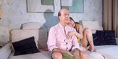 Sexy Young Babe Seduces Old Man During Half Time