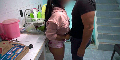 My son-in-law's mate finds me in the kitchen, puts my undies aside and puts it in me stiff