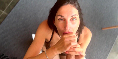 Fucked my stepmom in a hotel and finished off her tits and mouth
