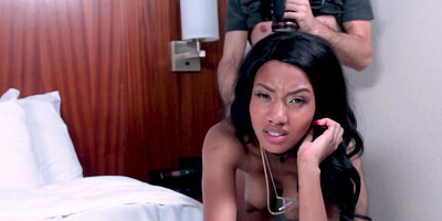 White agent films on cam sex audition with chocolate newbie