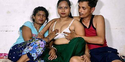 Hot Indian Wife In Threesome Sex With Her Step Sister and Husband