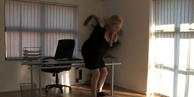 Office dominatrix walking over incel