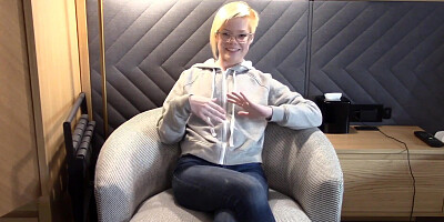 Tiny Blonde Lesbian Convinced to gag on Cock