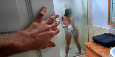 Chubby teen permits curious roommate to analyze her in the shower