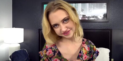 Cute blonde angel Chloe Cherry sucks a long black penis