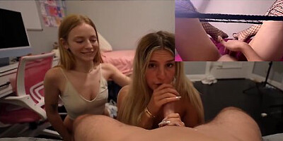 Two Horny College Roomies Sharing Boyfriends Cock Reaction