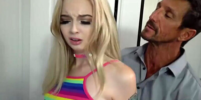 Blindfolded blonde teen Lexi Lore sucks a very fat sausage