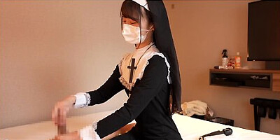 Japanese Girl Gives A Guy A Hand Job Cosplayed As A Nun