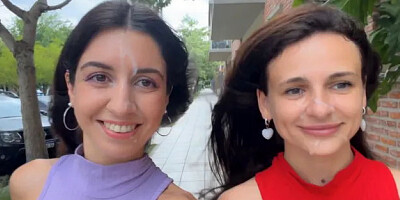 Two Cum-covered Beauties Love to Walk in Public - Cumwalk