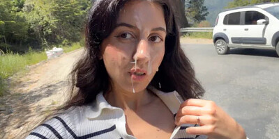 Woman Takes Facial Before Public Beach Walk