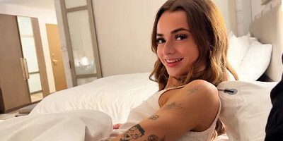 Young Stepsister Shares Bed on Vacation