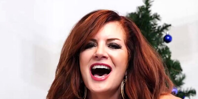 Beautiful redhead mature Andi James is touching her shaved pussy