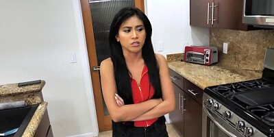 Spicy Latina bends over that kitchen table to receive the hard rod