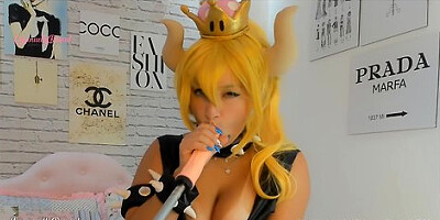Hot Bowsette Cosplay Girl Playing Hard With Her Sex Machine Ahegao And Bad Dragon Blowjob