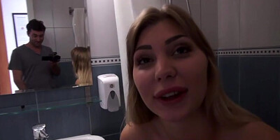 Hot sex in the bathroom with a big-bottomed amateur Haley Hill