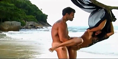 Dark-haired in Black Bathing suit Spunky Beach Hookup on Tropical