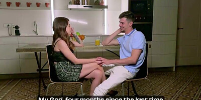 Valentina Lapiedra, small spanish teenage with shaven cunny, gets a blowage and rump tear up on the kitchen