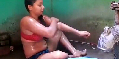 Rural Indian. Busty aunty soaping in front of me