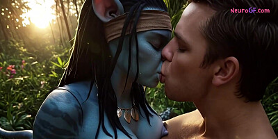 Avatar babes swallows monster cock deep in Pandora jungle