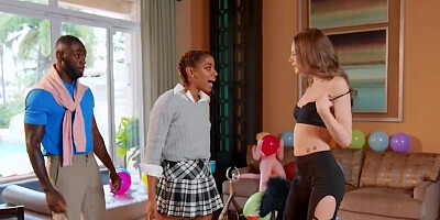 Black guy cheats on nervous GF with skinny white vixen