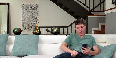 MILF with small waist but big hooters sucks stepson off