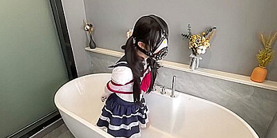 Chinese Girl In School Costume Tied In Diferent Positions