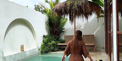 Seductive Cleaning By A Naked Brunette With A Big Ass In A Transparent Robe
