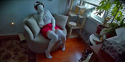 Lazy Kitty Maid! She Plays With Her Rubber Body And Her Tight Faceless Kitty Mask Instead Of Working!