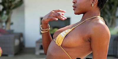 Ginormous funbags ebony COUGAR sensuous striptease