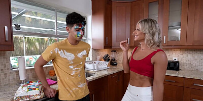 Stepmom fucks her stepson at the kitchen
