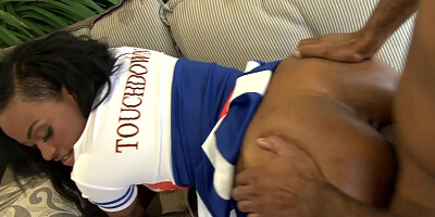Curvy ass ebony cheerleader laid by a nice BBC