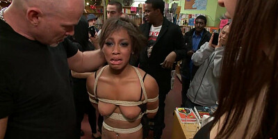 Ebony deep throat fucked in public