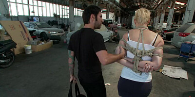 Bound blonde ass fucked in public