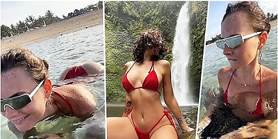 Red Bikini Girl Stuns With A Bold Shoreline Move