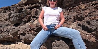 Desperate Pee Wetting Jeans In Public Beach