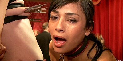 Slaves licking and sucking at party