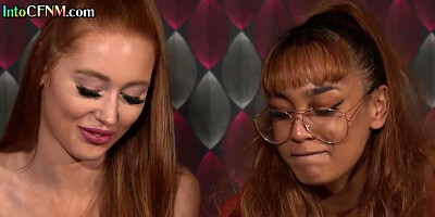 CFNM British femdom babes suck cock in group on massage