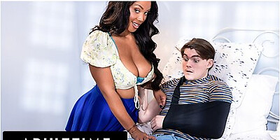 Caring Milf Catches Injured Stepson Struggling To Masturbate & Helps Him